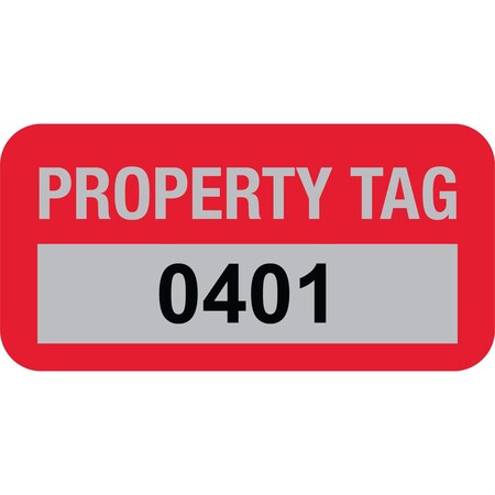 Lustre-Cal Property ID Label PROPERTY TAG5 Alum Dark Red 1.50in x 0.75in Serialized 0401-0500, 100PK 253769Ma1Rd0401